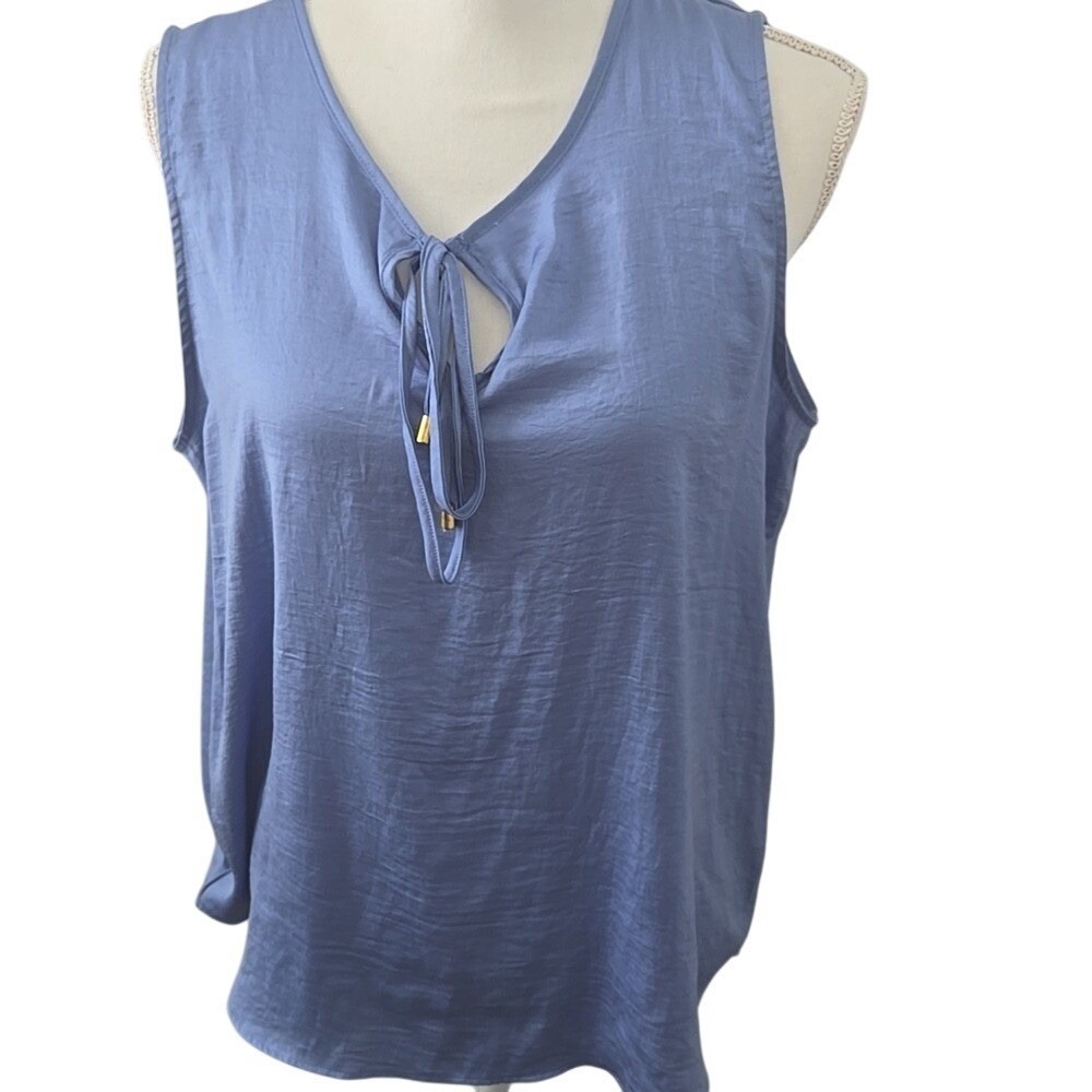 Harve Benard Silky Tank Top Dusty Blue Quiet Luxury Minimalist Work Boho Large
